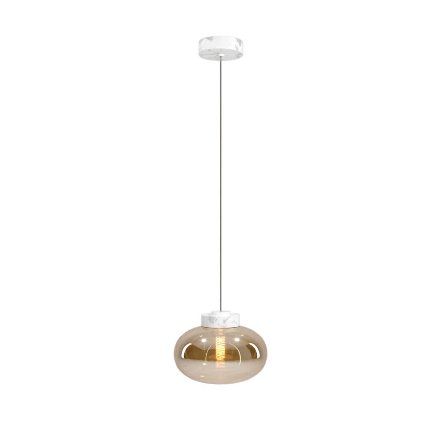 Suspension Moonstone verre ambré et marbre blanc E27