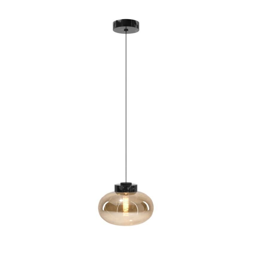 Suspension Moonstone verre ambré et marbre noir E27