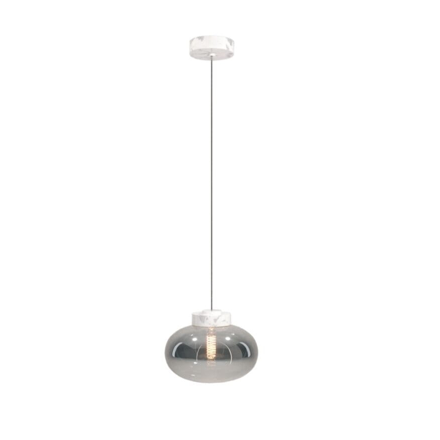 Suspension Moonstone verre fumé et marbre blanc E27