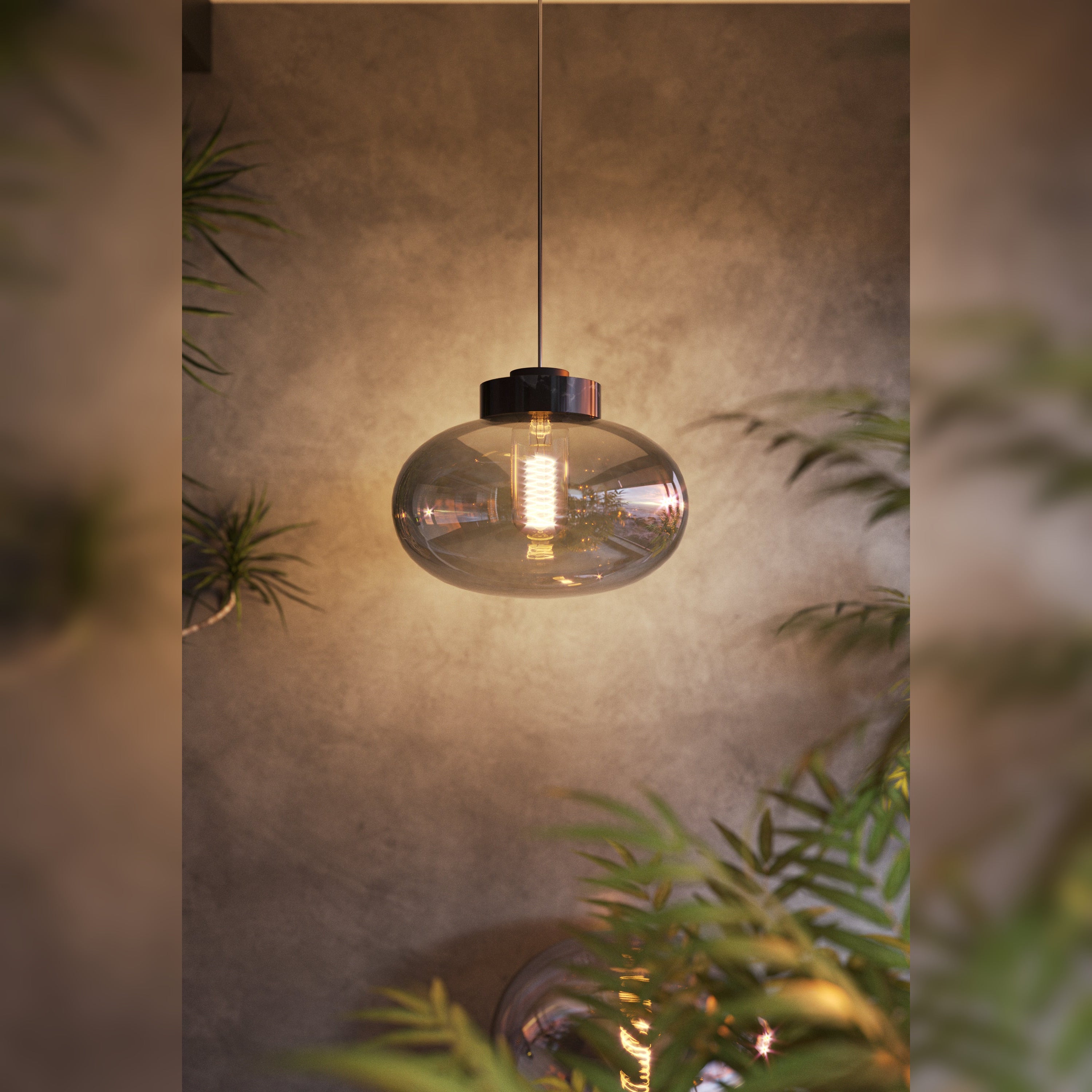 Suspension Moonstone verre fumé et marbre noir E27, vue 2