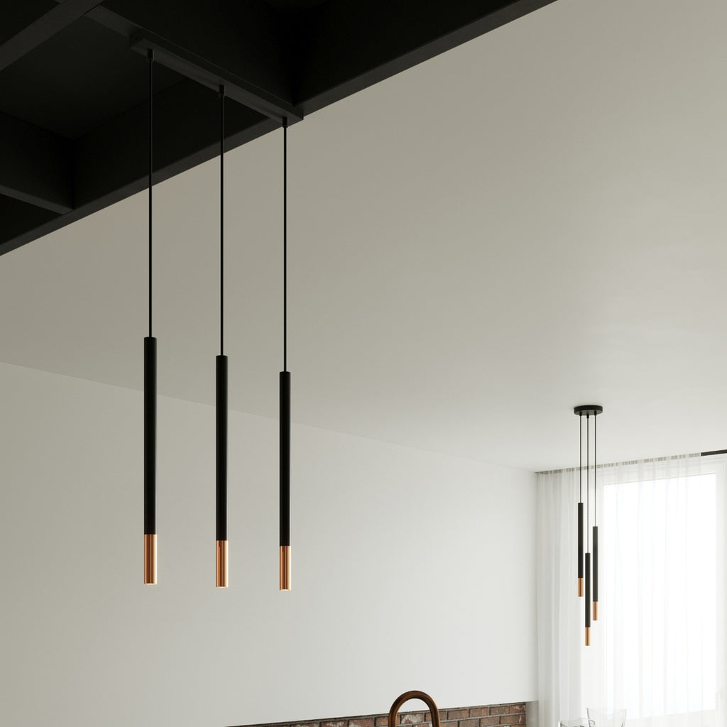 Suspension Mozaica 3 en grappe noir et cuivre, pointe effilée
