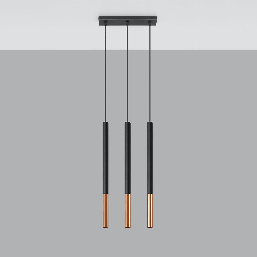 Suspension Mozaica 3 en ligne, détail de la pointe cuivre effilée
