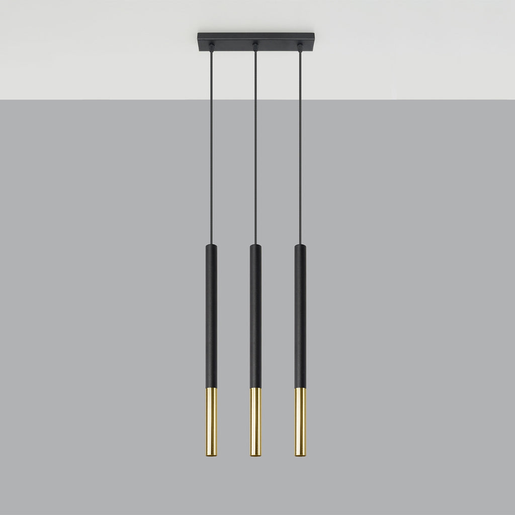 Suspension Mozaica 3 en ligne, détail de la pointe doré effilée