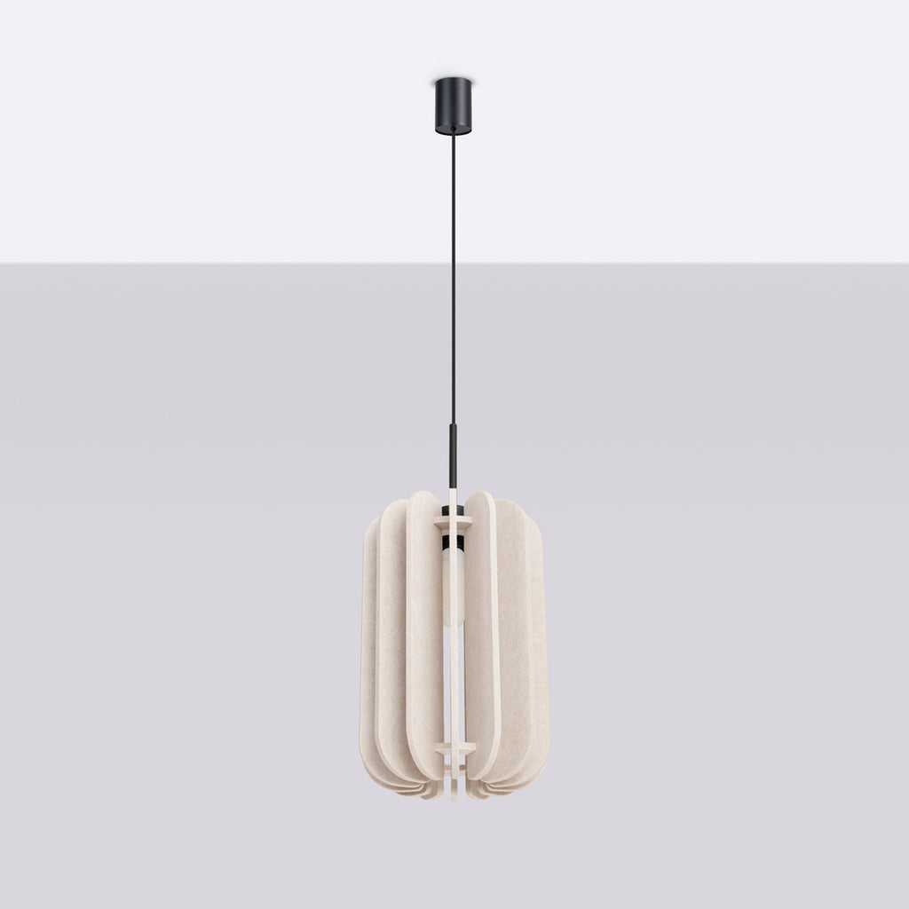 Suspension Mula 27 feutre beige E27, vue de profil