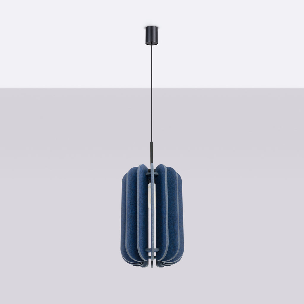 Suspension Mula 27 feutre bleu marine E27, vue de profil