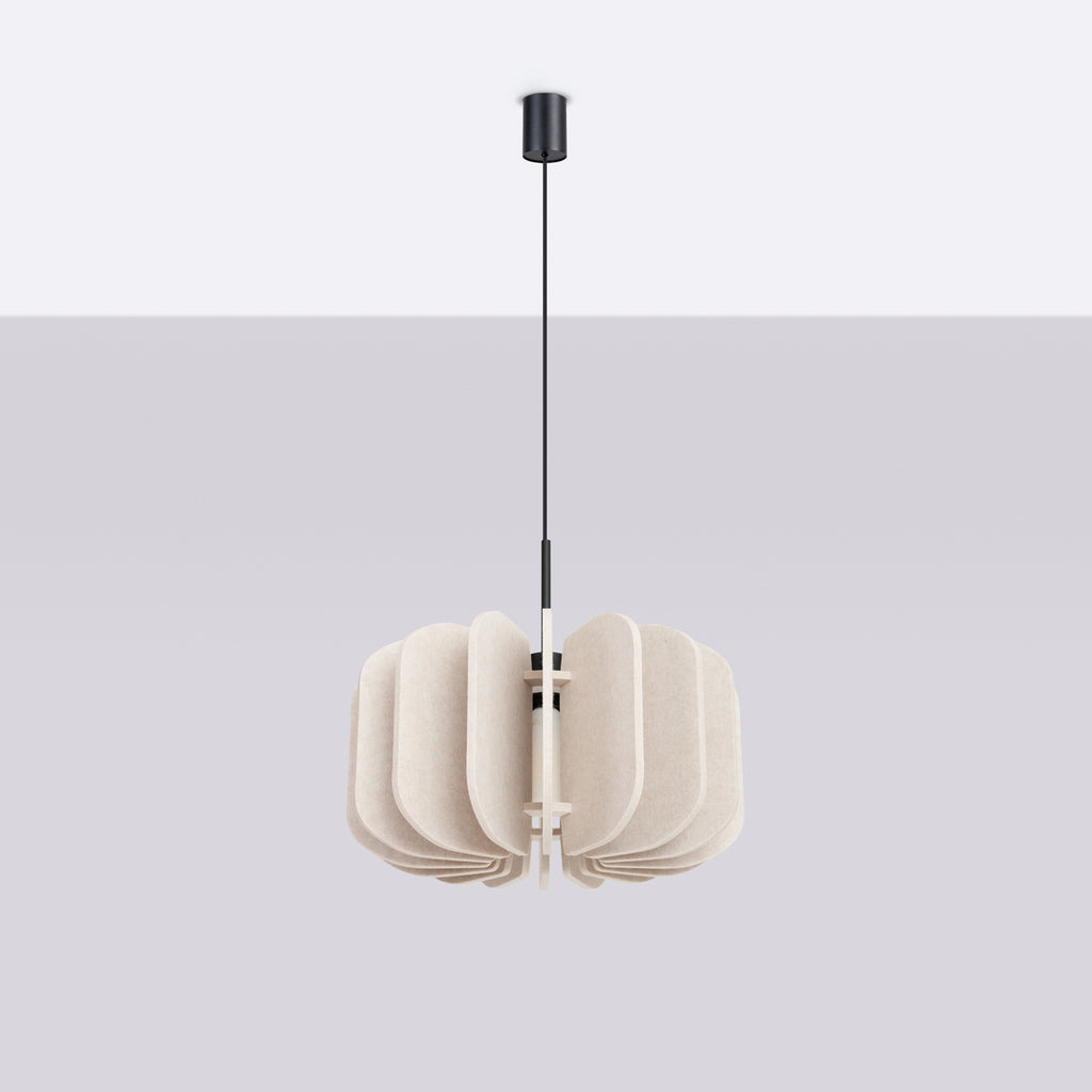 Suspension Mula 45 feutre beige E27, vue de profil