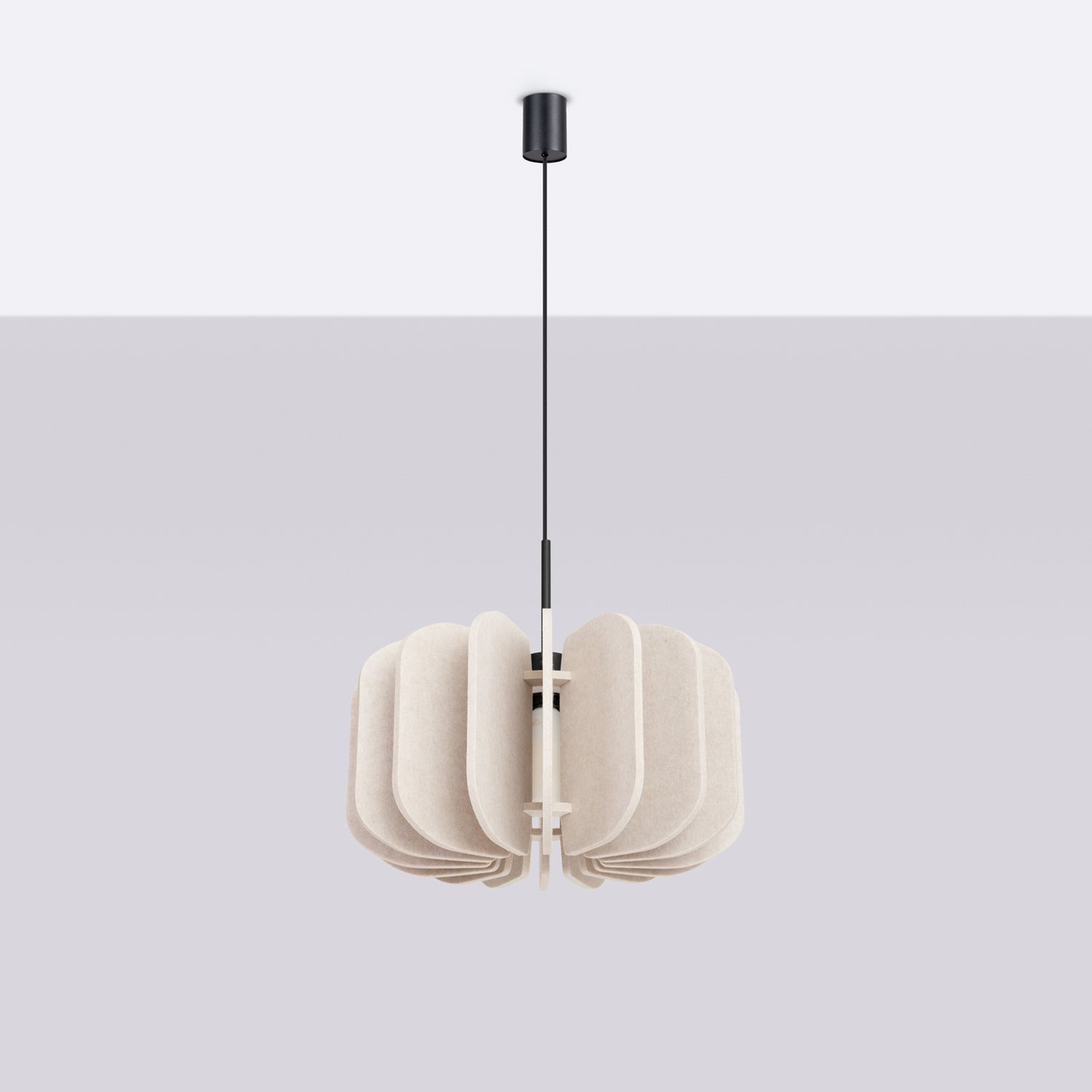 Suspension Mula 45 feutre beige E27, vue de profil