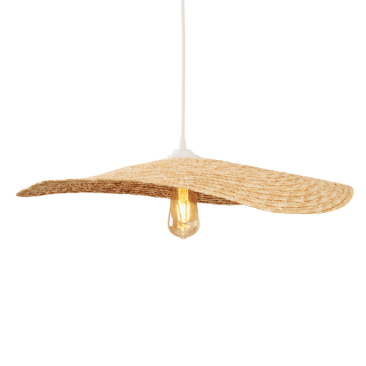 Disque ondulé en paille tressée de la suspension Nap avec une ampoule à filament allumée