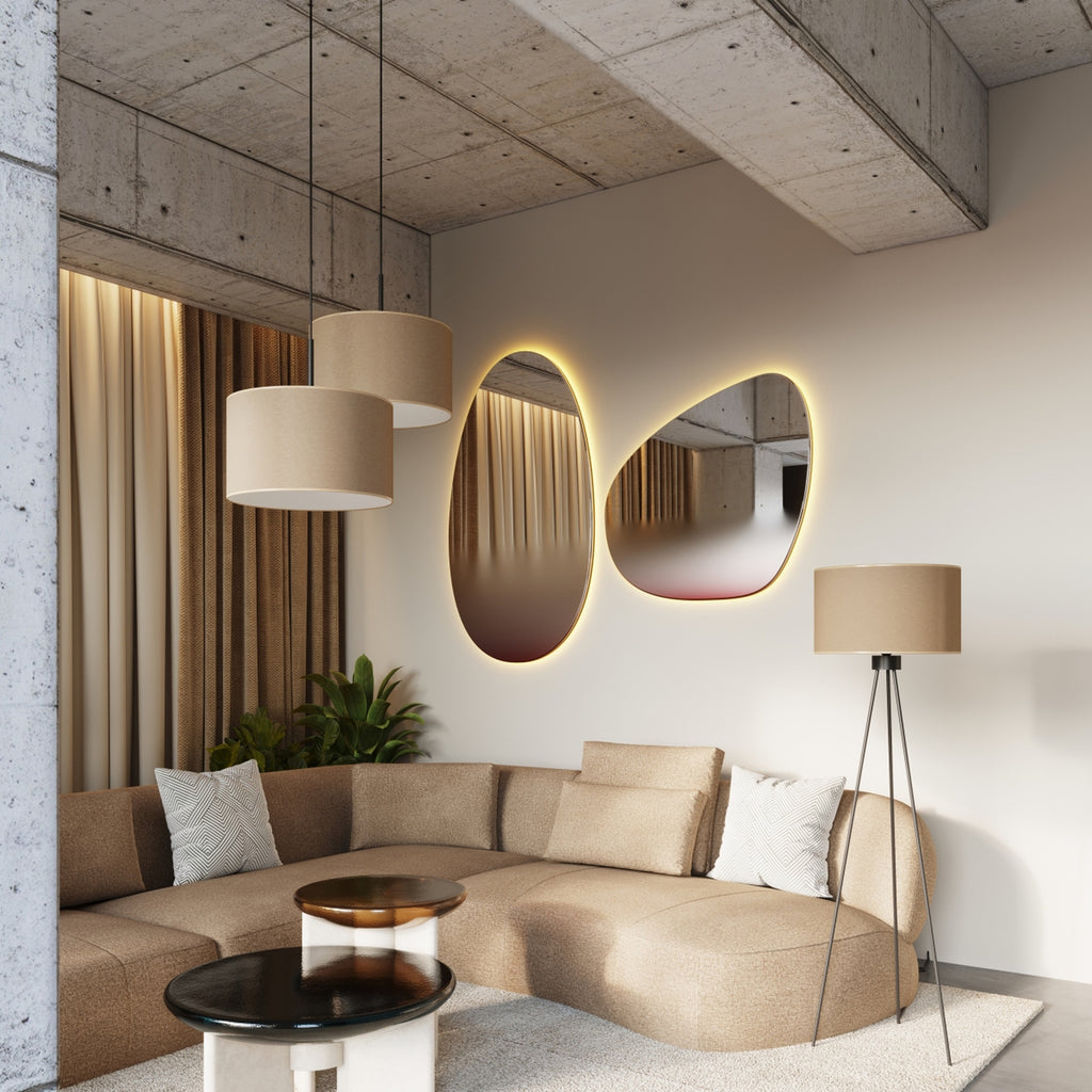 Suspension Nevia tambour beige E27, ambiance chaleureuse