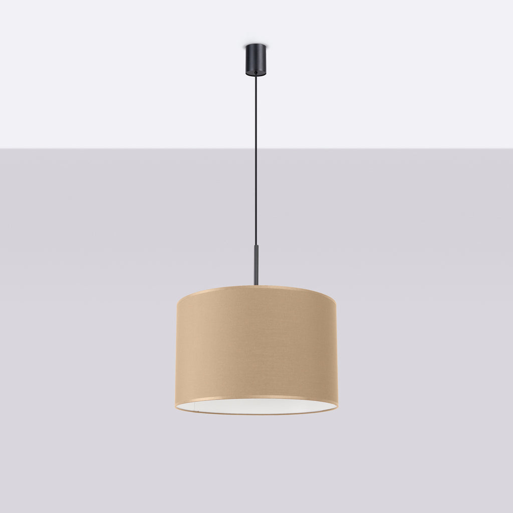 Suspension Nevia tambour beige E27, vue de profil