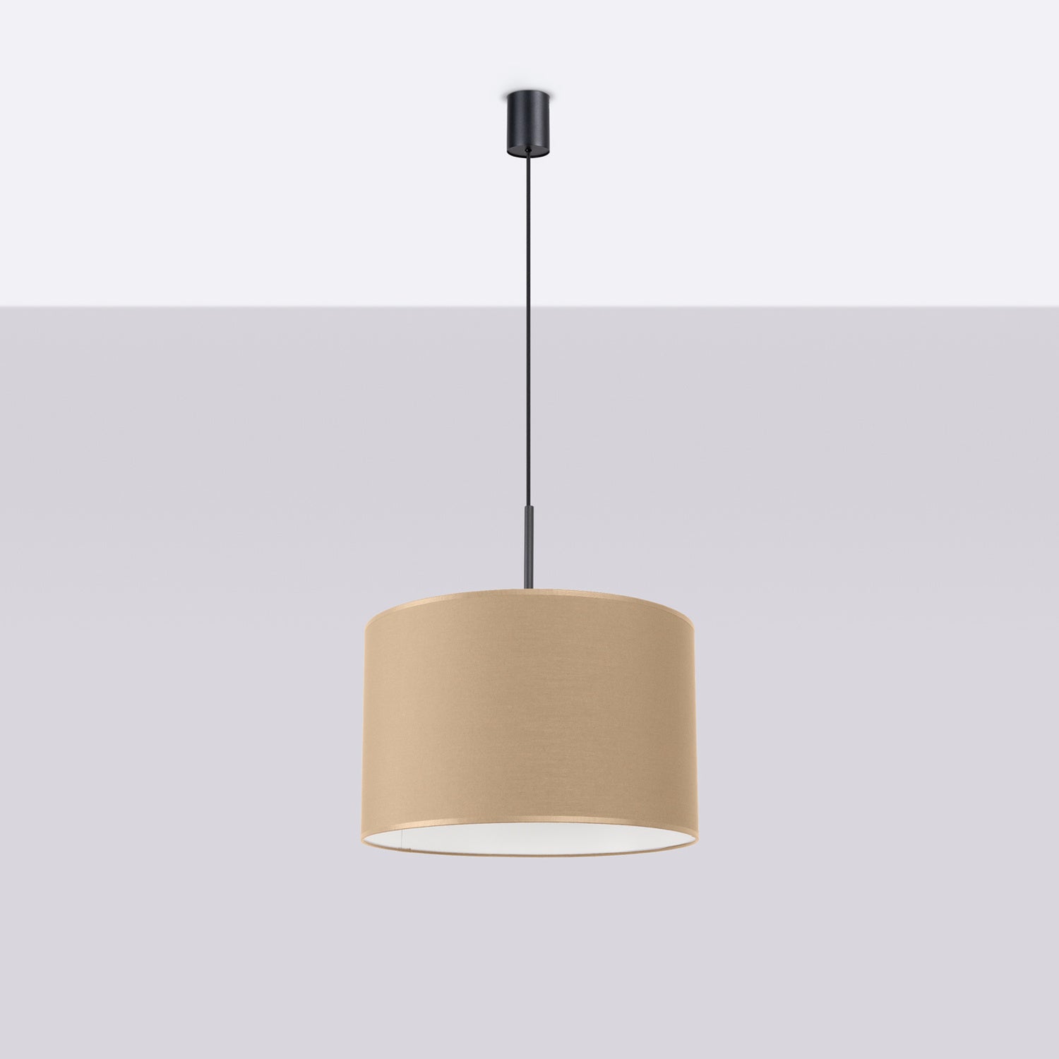 Suspension Nevia tambour beige E27, vue de profil