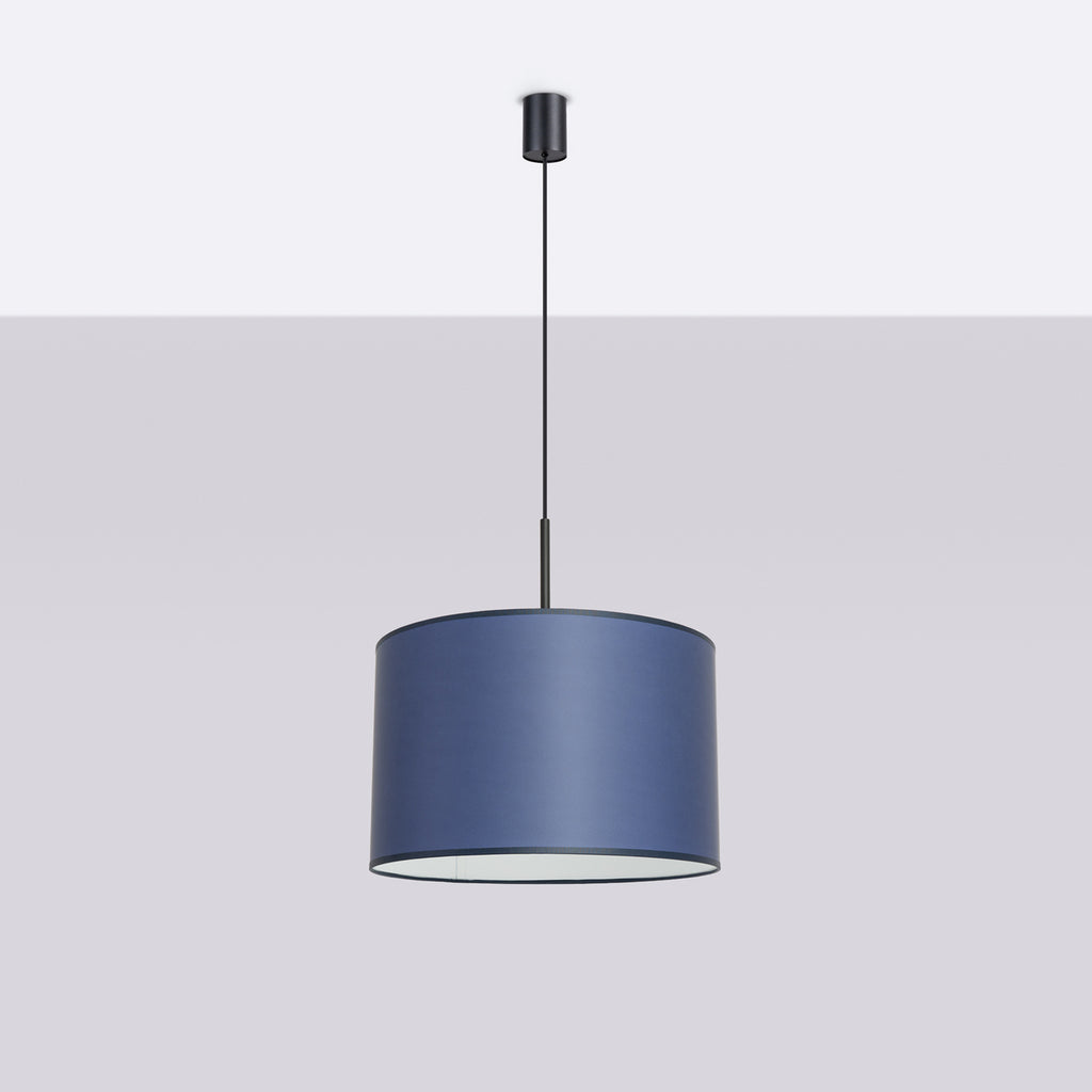 Suspension Nevia tambour bleu marine E27, vue de profil