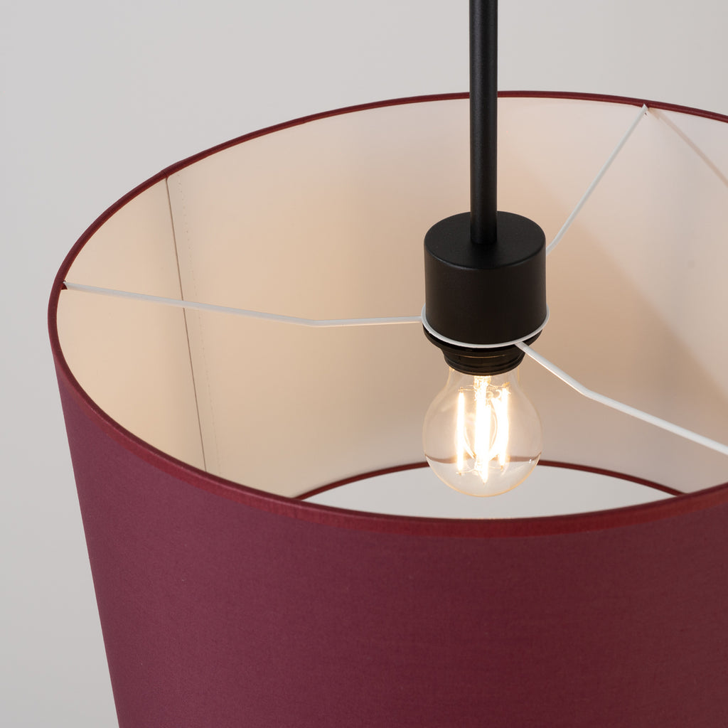 Suspension Nevia tambour bordeaux E27, détail de l'abat-jour