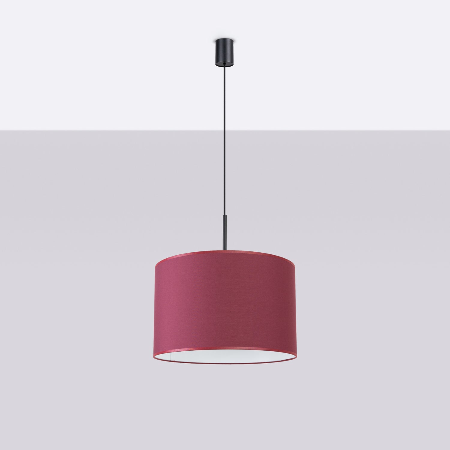 Suspension Nevia tambour bordeaux E27, vue de profil