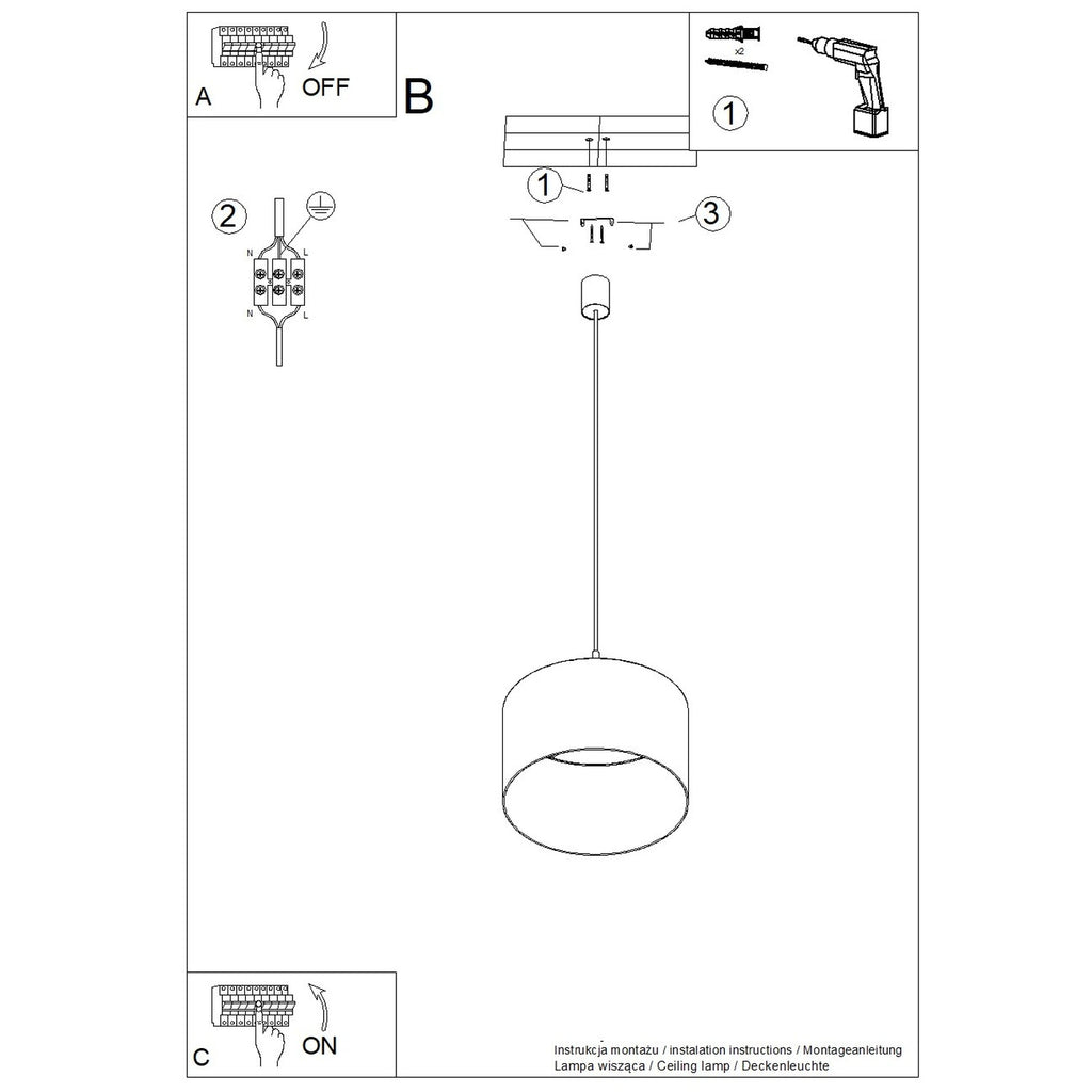 Notice de montage : Suspension Nevia tambour effet marbre E27