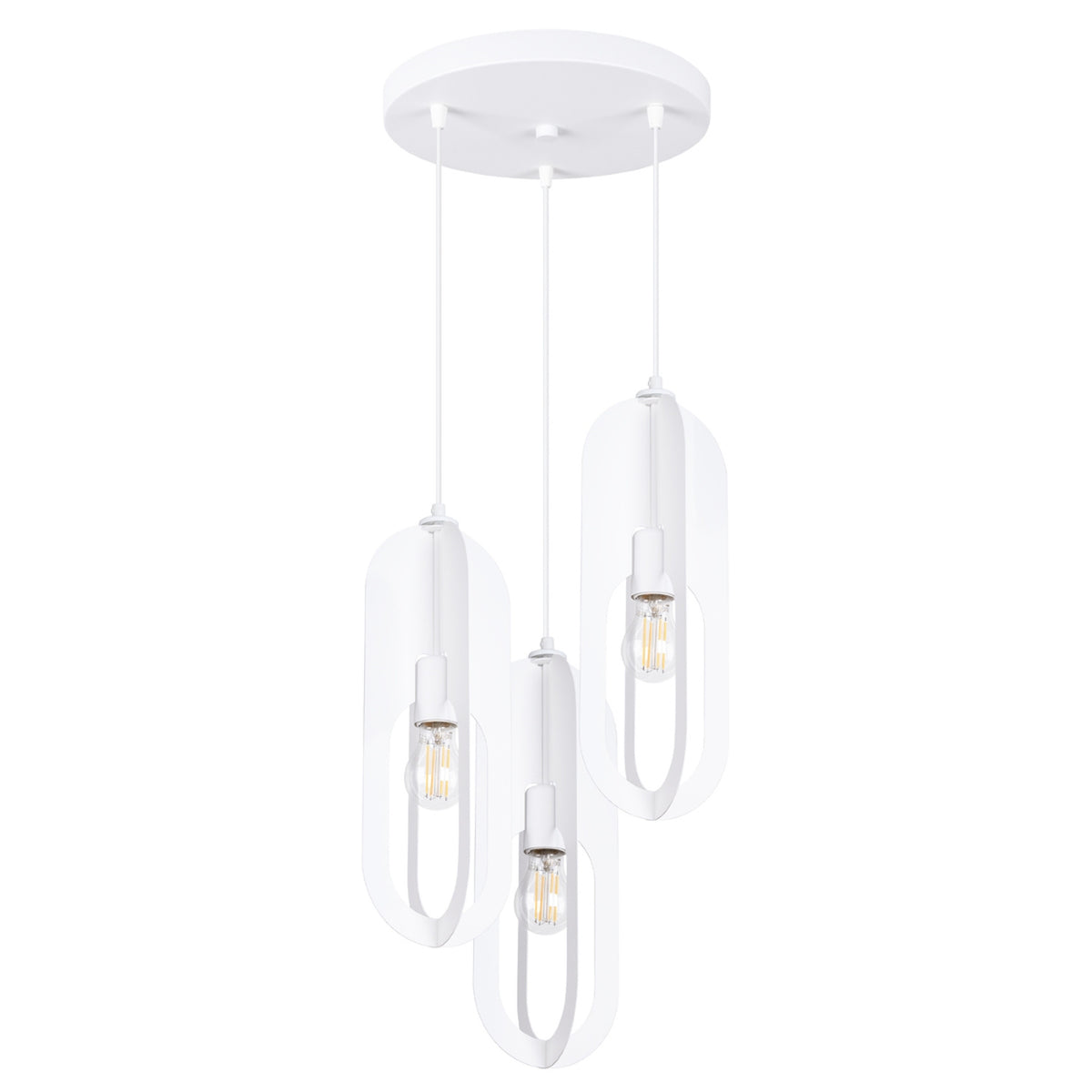Suspension Nicus 3 en grappe métal blanc trois éléments en plaques ovales croisées sous une rosace ronde