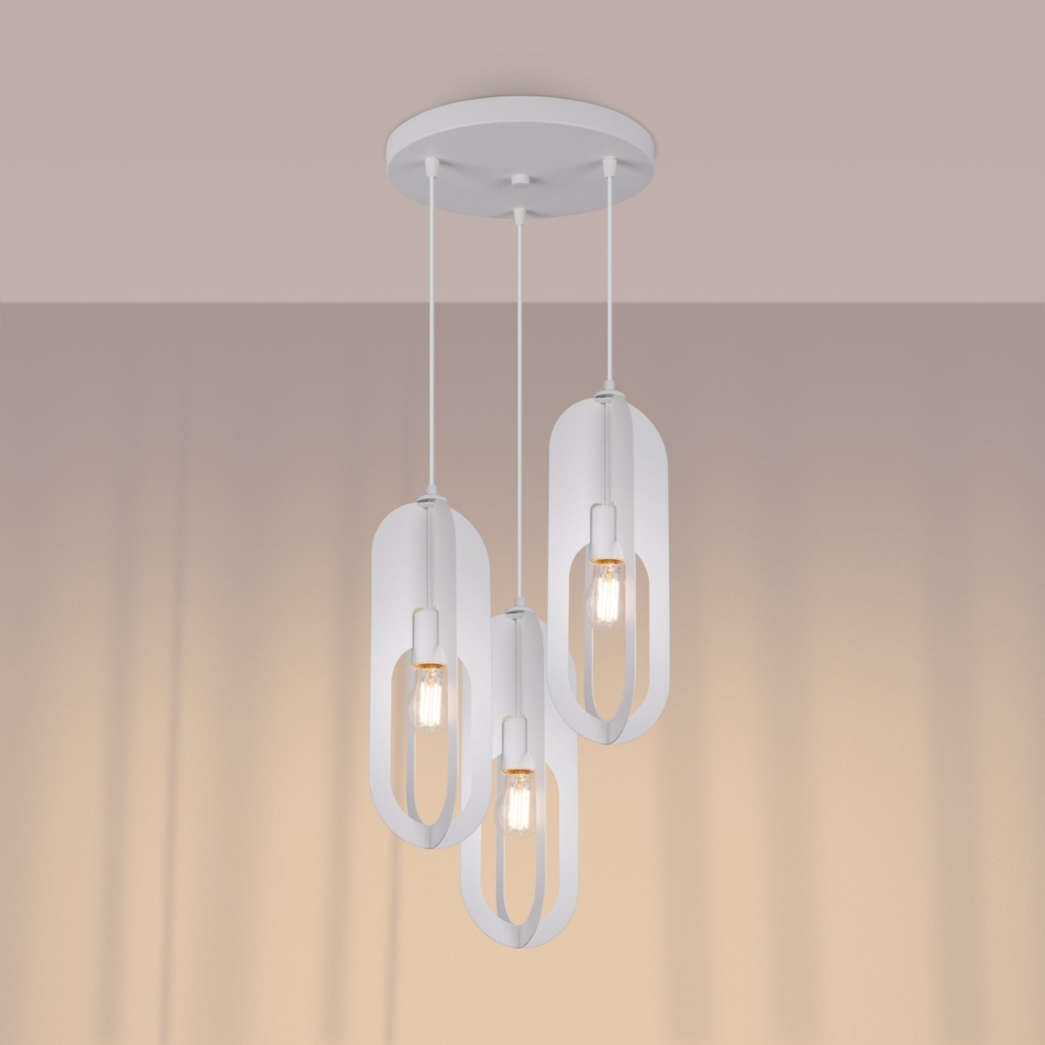 Suspension Nicus 3 en grappe métal blanc E27, en éclairage