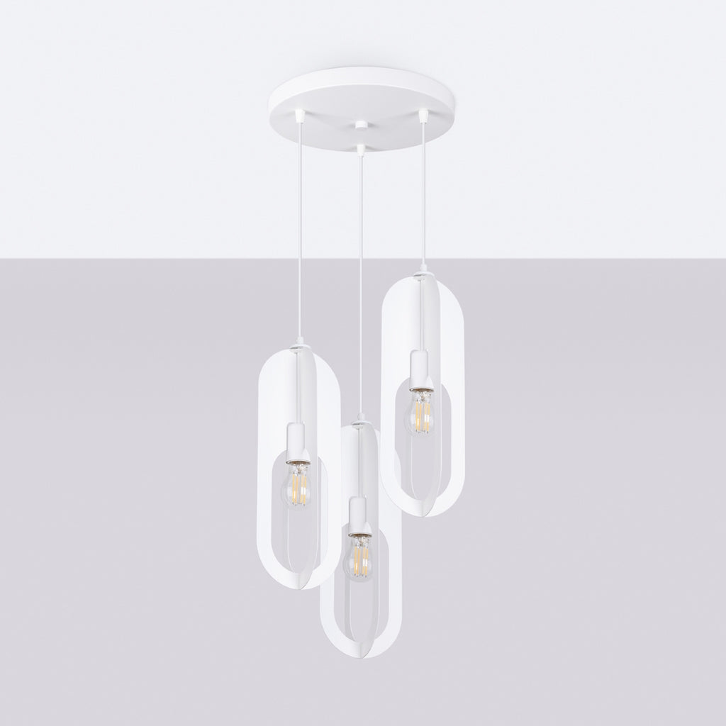 Suspension Nicus 3 en grappe métal blanc E27, vue de profil