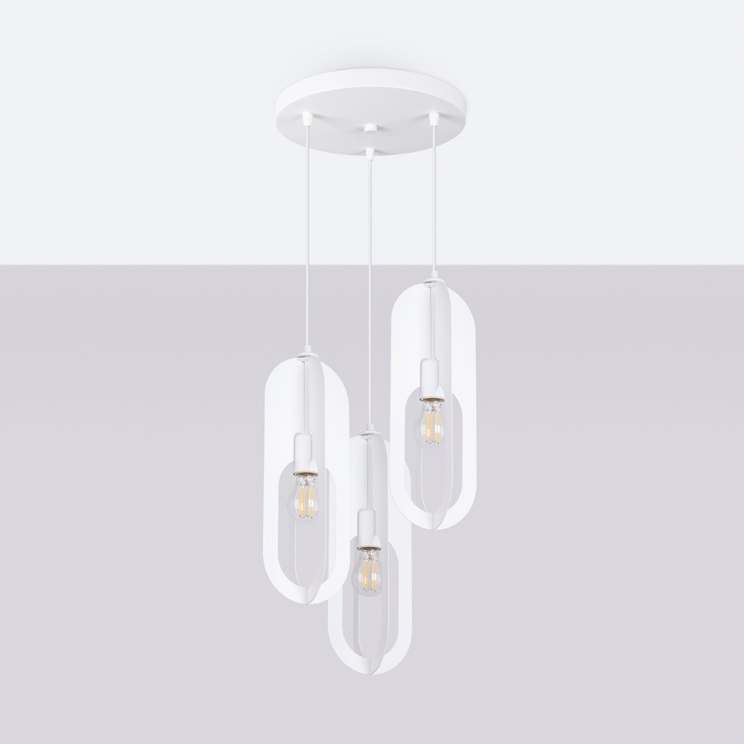 Suspension Nicus 3 en grappe métal blanc E27, vue de profil