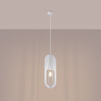 Suspension Nicus métal blanc E27 allumée, ampoule apparente au centre de l'ovale