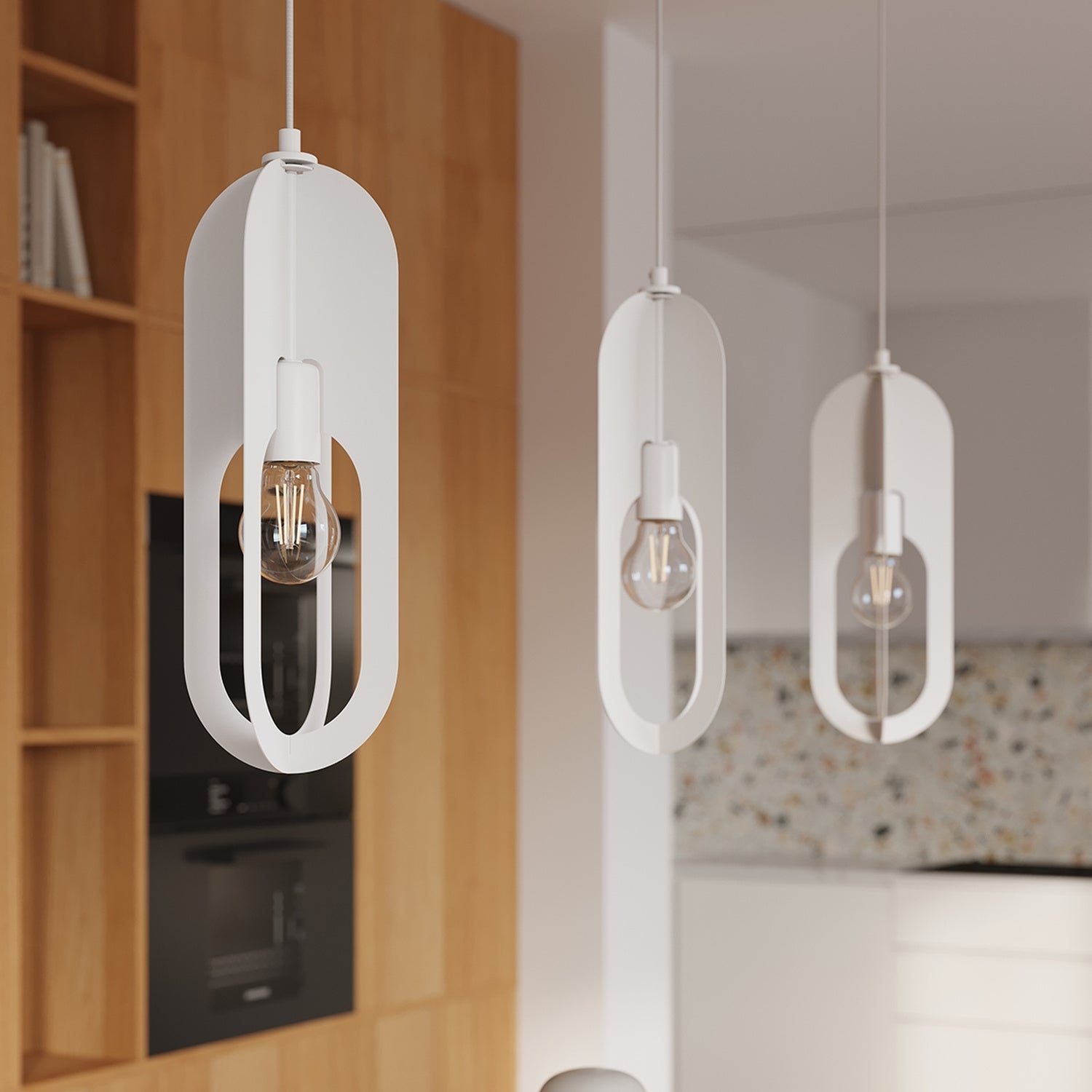 Suspension Nicus métal blanc E27 en situation dans un intérieur