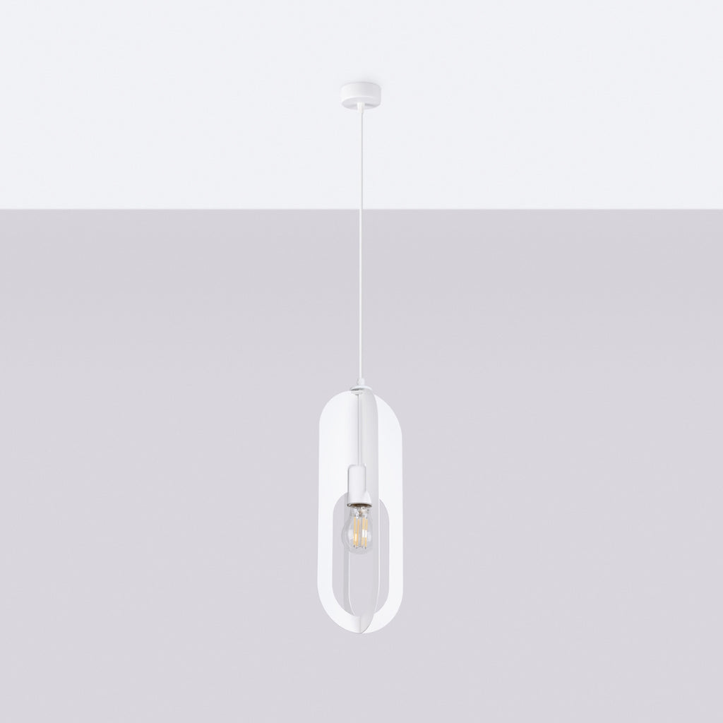 Suspension Nicus métal blanc E27 de profil