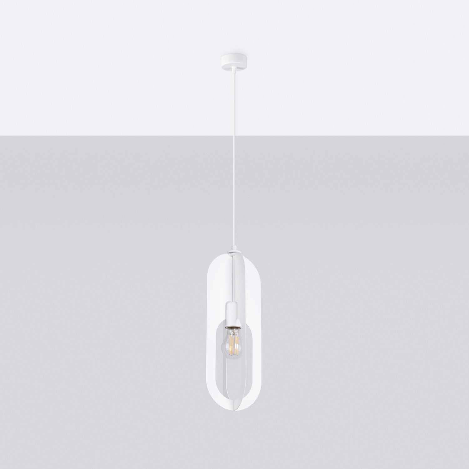 Suspension Nicus métal blanc E27 de profil