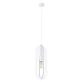Suspension Nicus métal blanc E27, anneau ovale ouvert en acier blanc encadrant une ampoule apparente