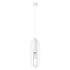Suspension Nicus métal blanc E27, anneau ovale ouvert en acier blanc encadrant une ampoule apparente