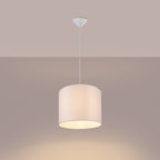 Suspension Nova 30 tissu blanc E27 allumée, lumière douce et tamisée