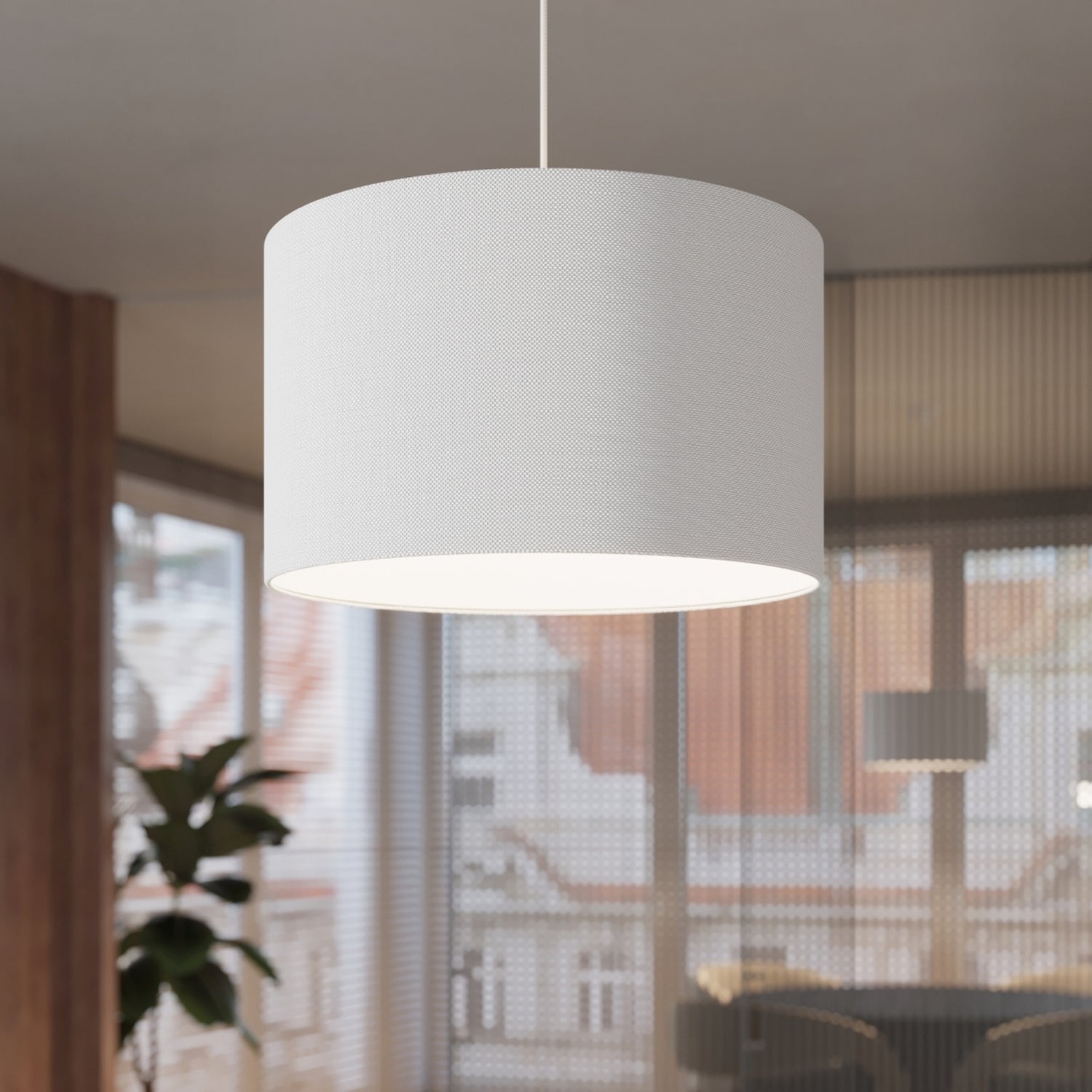 Suspension Nova 30 tissu blanc E27 en situation dans un intérieur