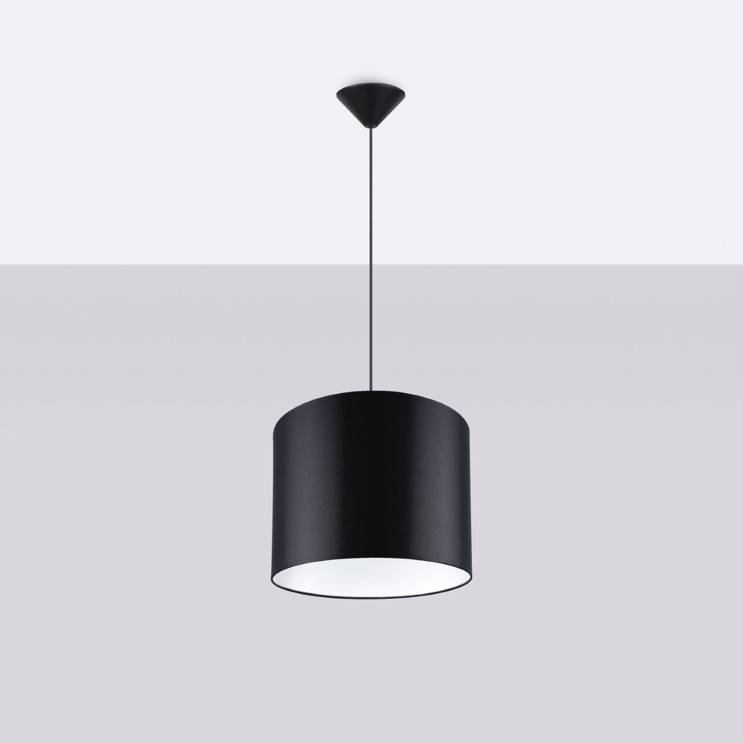 Suspension Nova 30 tissu noir E27 de profil