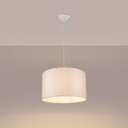 Suspension Nova 40 tissu blanc E27 allumée, lumière douce et tamisée