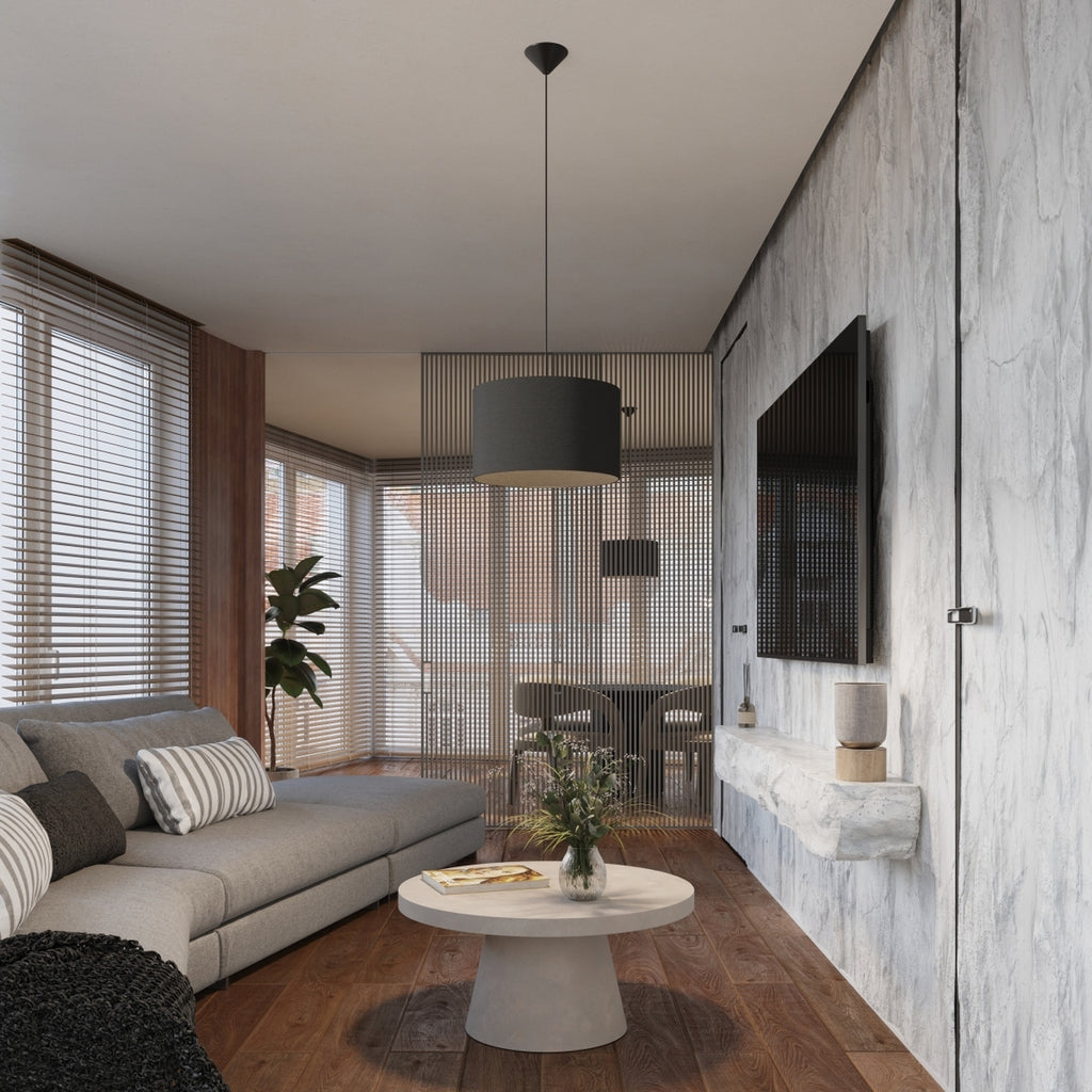 Suspension Nova 40 tissu noir E27 en ambiance