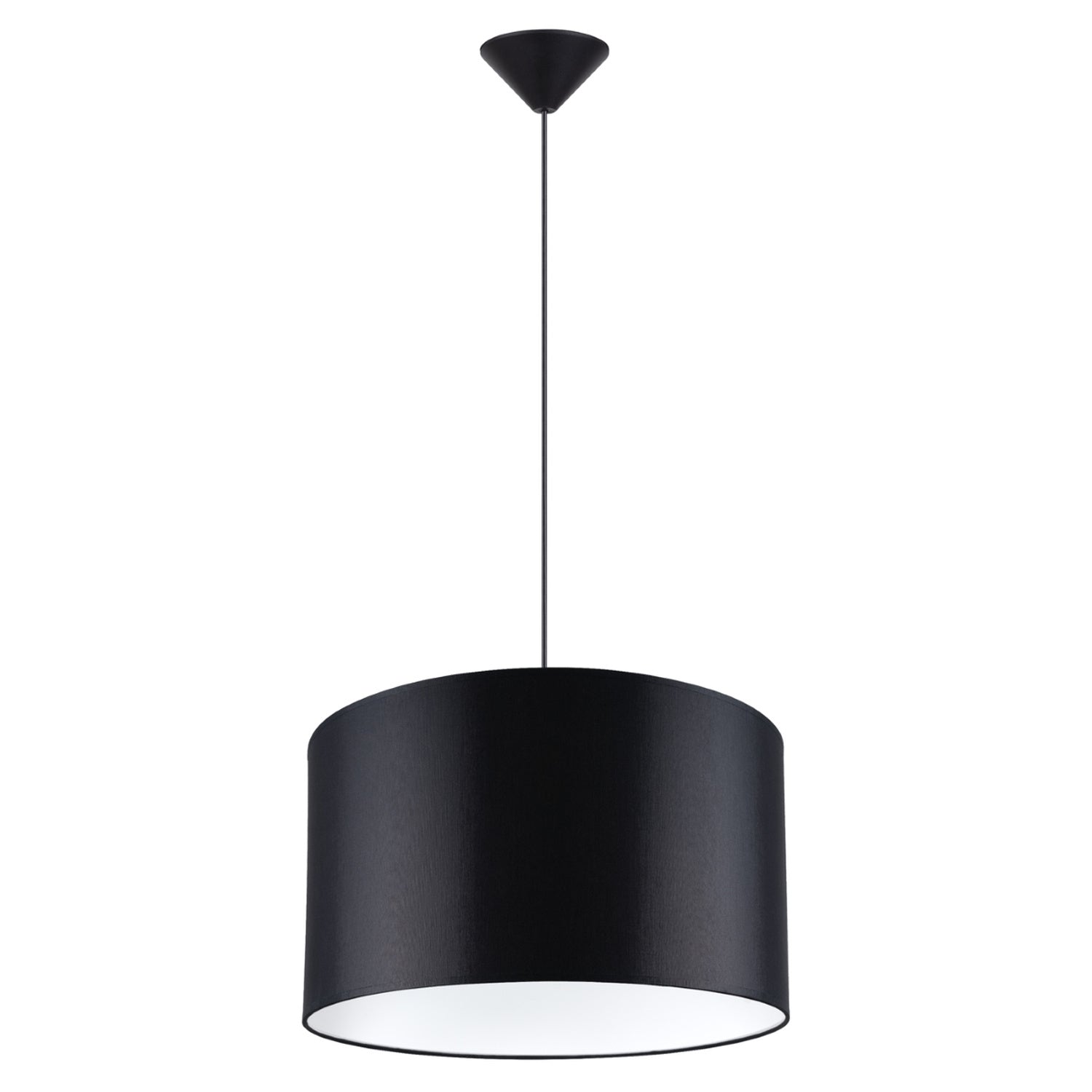 Suspension Nova 40 tissu noir E27, large abat-jour tambour en tissu noir
