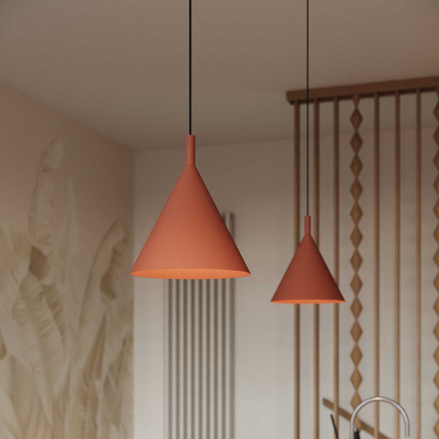 Suspension Nox cône 25 acier rouge ocre E27, vue 15