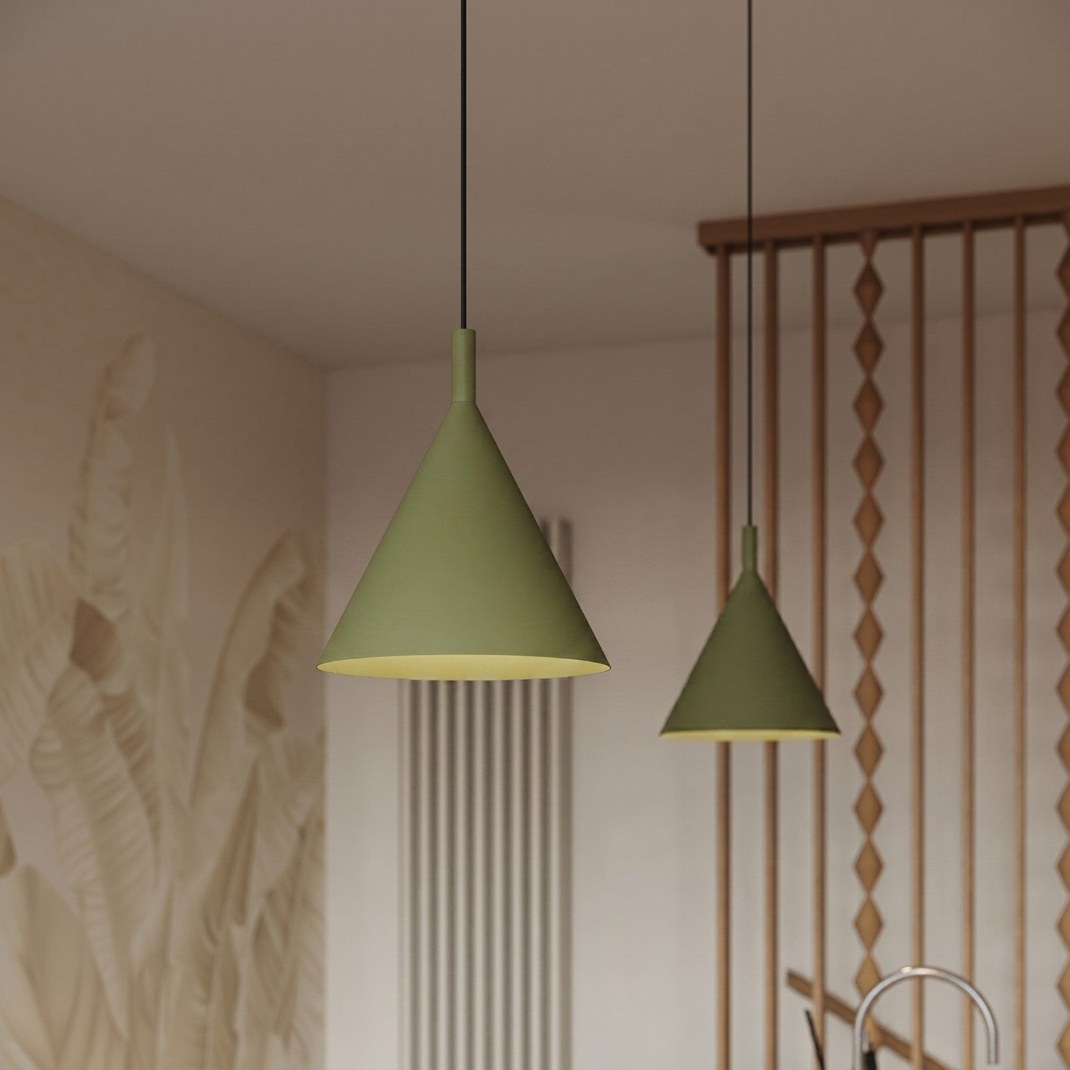 Suspension Nox cône 25 acier vert olive E27, vue 15