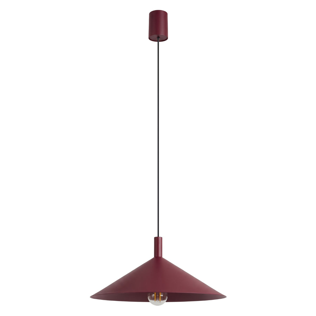 Suspension Nox cône 40 acier E27, finition laque bordeaux