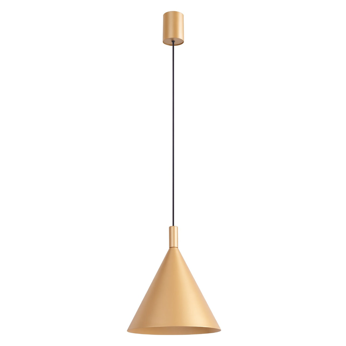 Suspension Nox cône 25 acier E27, finition laque dorée
