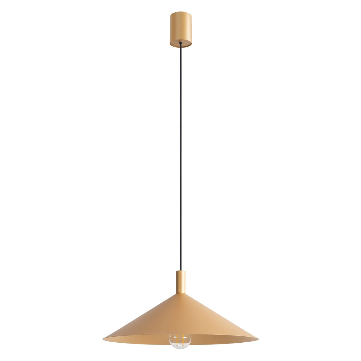 Suspension Nox cône 40 acier E27, finition laque dorée