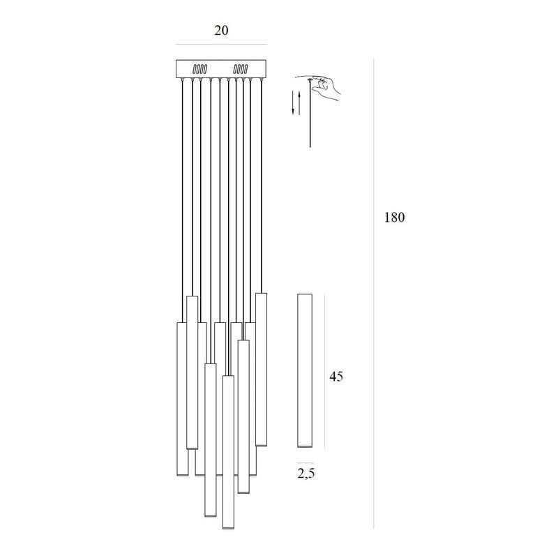 Dimensions Suspension Organic 10 W dorée brossée à variateur