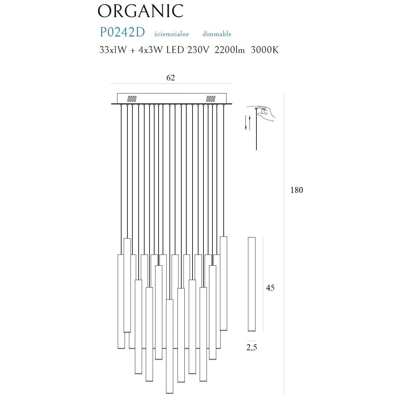 Suspension Organic dorée à variateur, vue 3