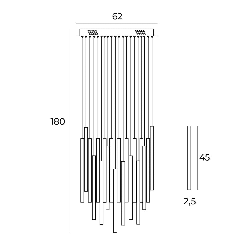 Dimensions Suspension Organic dorée brossée à variateur