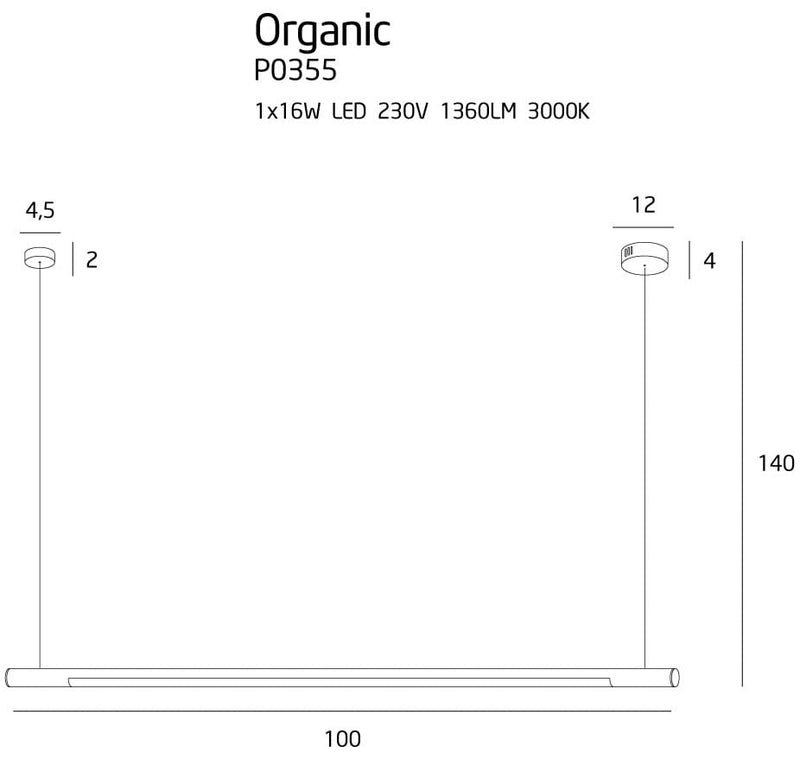 Dimensions Pendelleuchte Organic Horizon 100 cm, verchromt