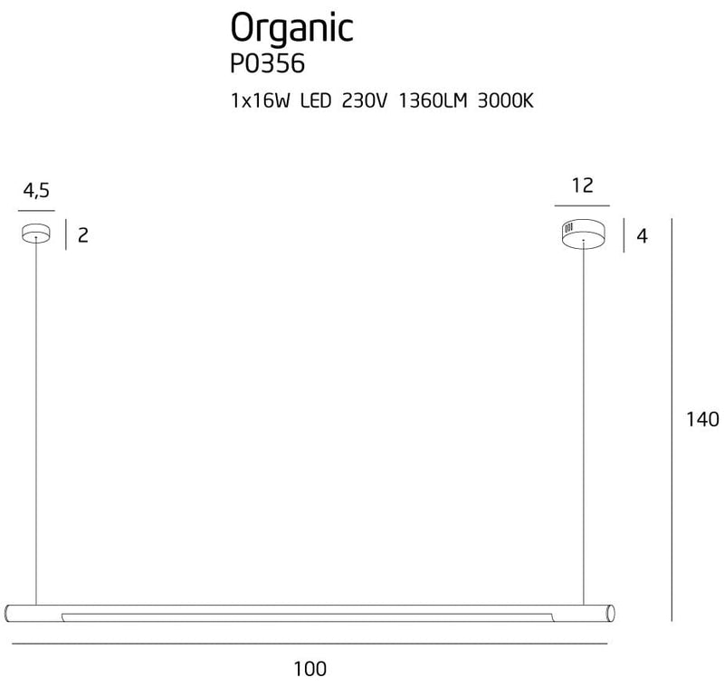 Dimensions Suspension Organic Horizon 100 cm dorée