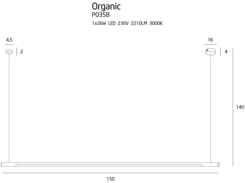 Dimensions Hängeleuchte Organic Horizon 150 cm schwarz
