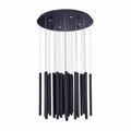 Suspension Organic Métal noir sur fond blanc rosace ronde à quatre spots et tubes mats à hauteurs décalées