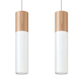 Suspension Pablo 2 acier blanc et bois, deux spots cylindriques
