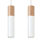 Suspension Pablo 2 acier blanc et bois, deux spots cylindriques