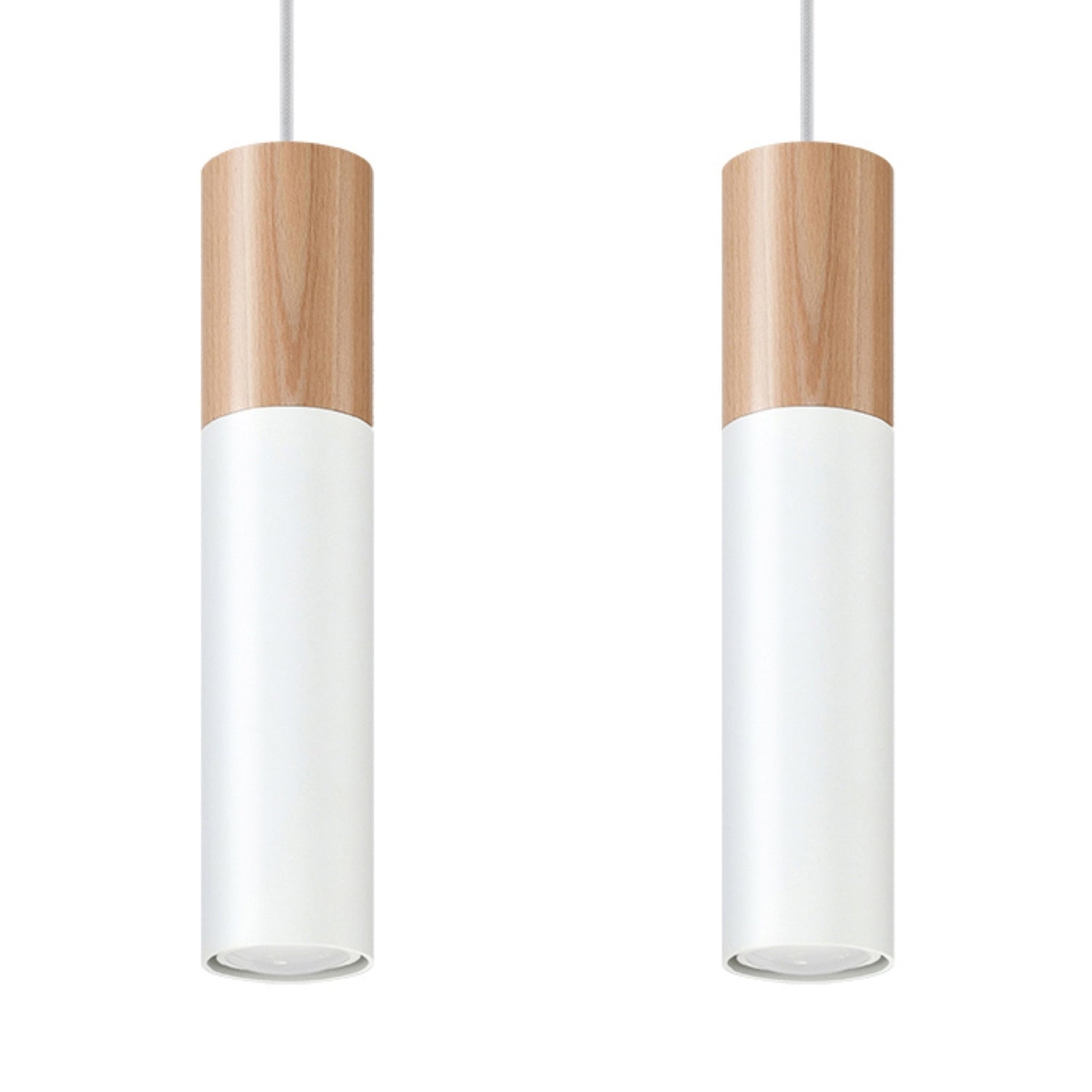 Suspension Pablo 2 acier blanc et bois, deux spots cylindriques